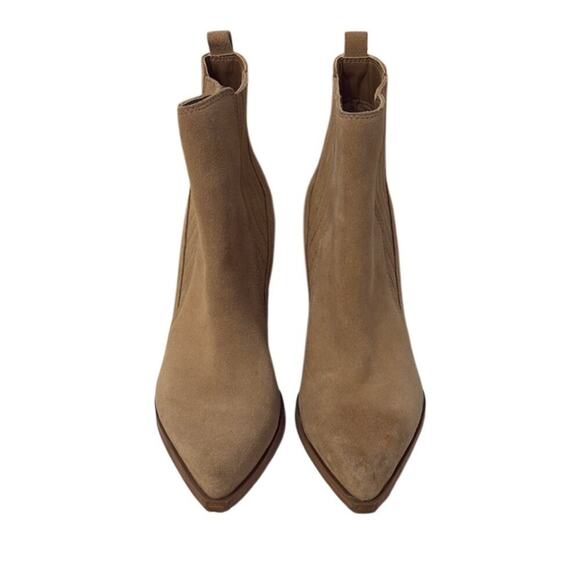 Mark Fisher Womens Tan Suede Ankle Boots Women’s 8.5 Block Heel Western Boho - Picture 2 of 12